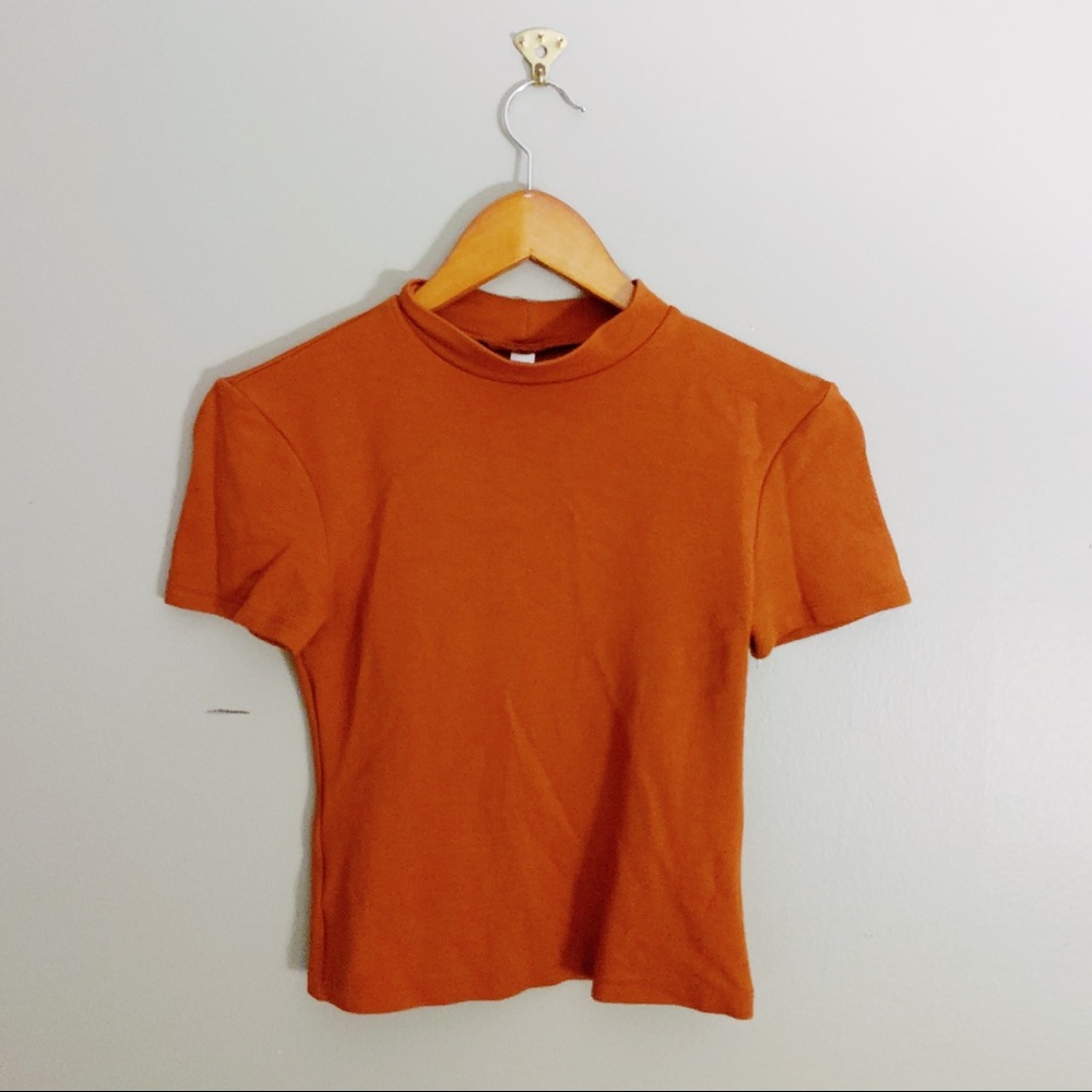 american apparel mock neck rust orange top